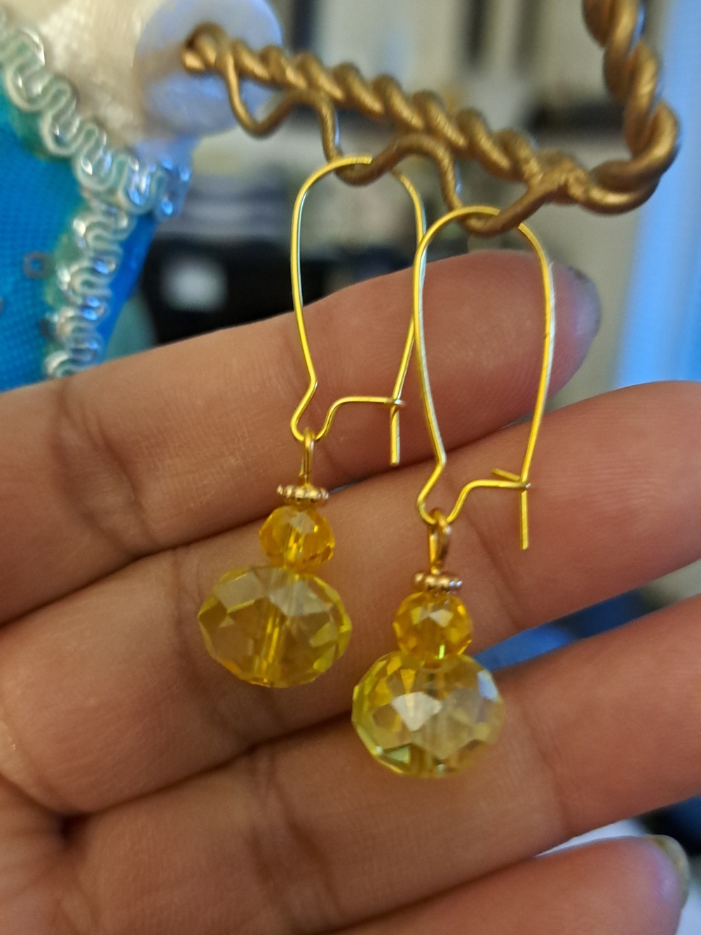 Gold-Tone Yellow Crystal Drop Earrings - Women Jewelry